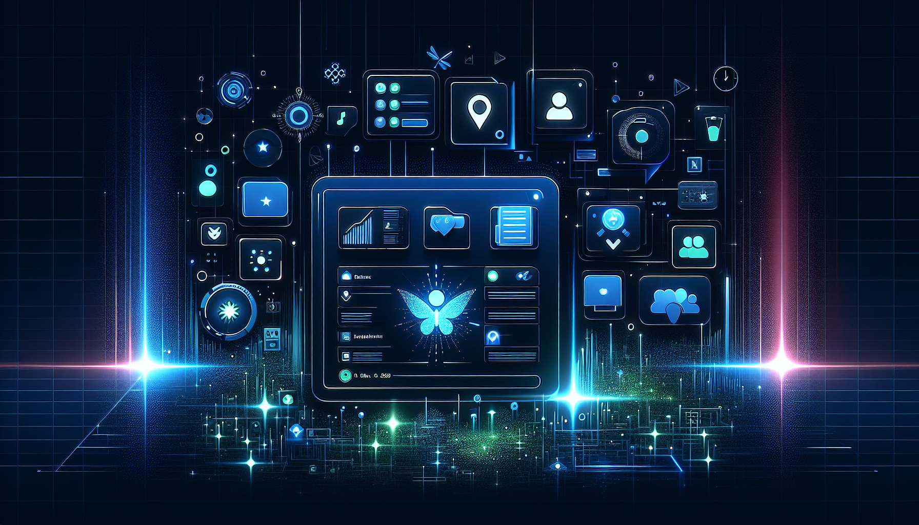 Daycare director using AI scheduling software on a laptop with children playing in the background