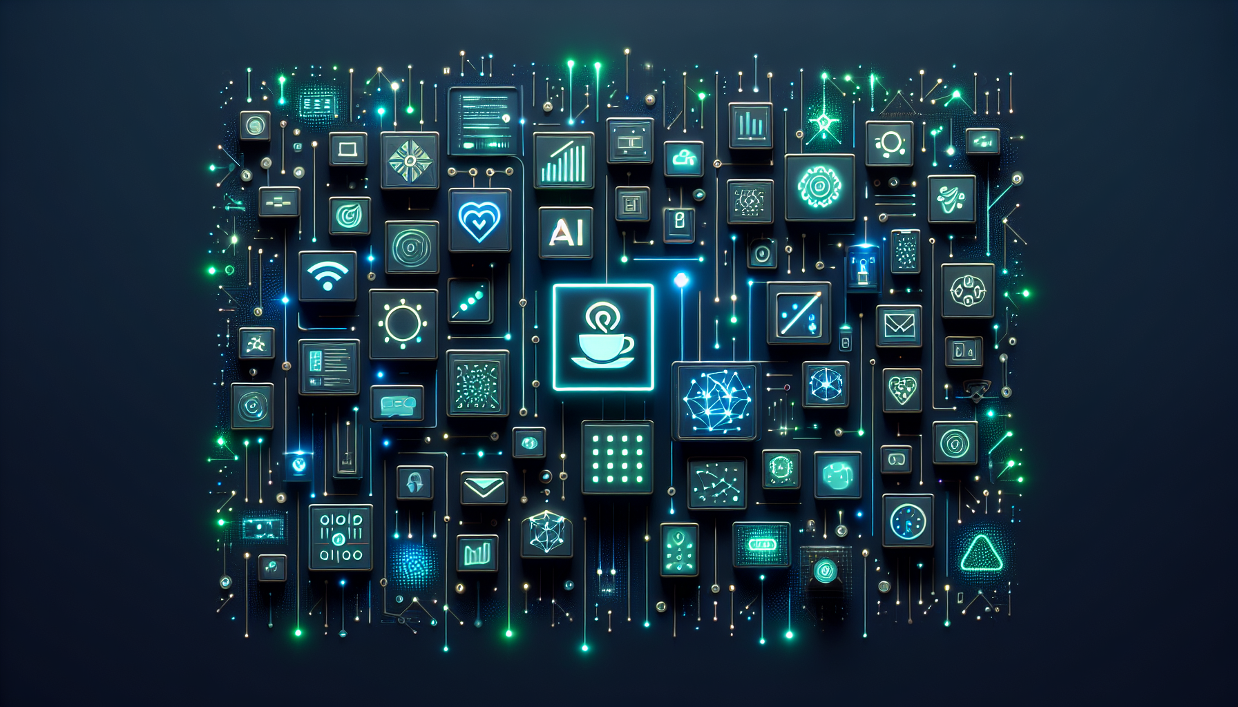 Coffee shop owner reviewing AI-generated social media posts on a tablet next to espresso drinks